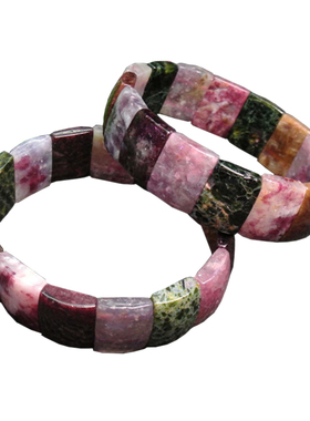 天然彩碧玺手链长方形水晶手排