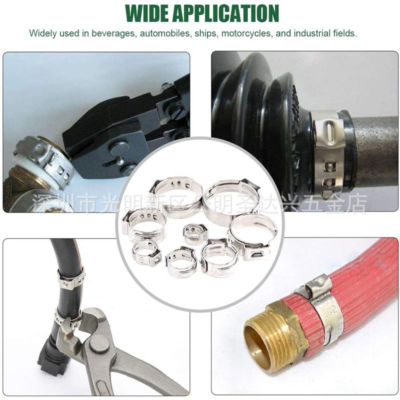 80pcs单耳箍圈盒装不锈钢单耳箍圈+双耳箍圈钳子组合喉箍卡箍抱箍