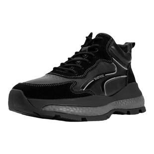 马内尔短靴男2022年冬季新款黑色系带厚底增高时尚休闲百搭M29111