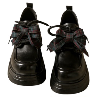 7cm增高厚底乐福鞋女款2026春季新款真皮蝴蝶结小皮鞋女高跟单鞋