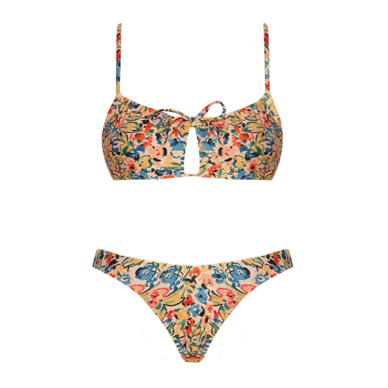 Retro&Summer复古碎花分体泳衣女