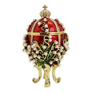 珐琅彩工艺礼品俄罗斯鸡蛋装饰盒铃兰珍珠鸡蛋小饰品收纳盒复活节