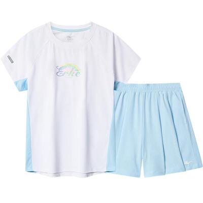 鸿星尔克运动套装女2025夏季新款时尚休闲跑步健身服两件套短裙女