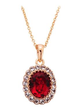 鸽血红宝石项链女纯银玫瑰金椭圆蛋形石榴红镶钻锁骨链本命年高级
