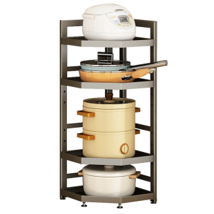 锅具架厨房置物架落地多层枪灰色转角三脚收纳储物架子放电饭锅架