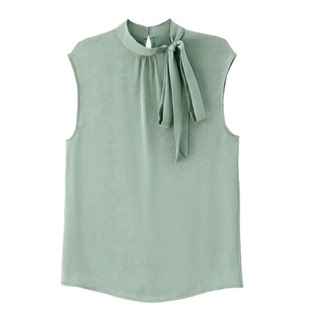 小个子夏装立领挂脖无袖衬衫女士夏季设计感雪纺衬衣绝美减龄上衣