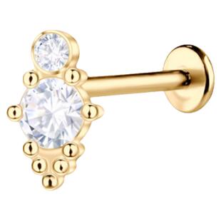 双锆石平底耳钉 925银镀14K金 配纯钛杆 睡觉不硌 免摘 不过敏