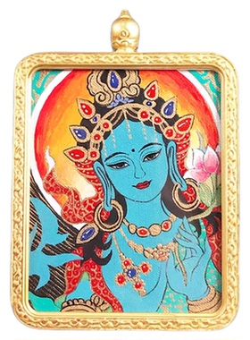 绿度母纯手绘唐卡嘎乌盒吊坠项链顺丰包邮