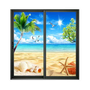 海景磨砂玻璃贴纸 遮光自粘定制创意3D立体装饰画 窗户贴纸 壁纸