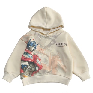 男童加绒卫衣2025秋冬新款男孩帅气变形金刚帽衫中小童一体绒上衣