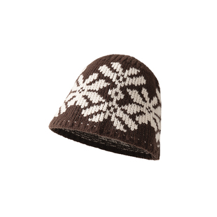 100%羊毛费尔岛复古针织帽女秋冬保暖护耳冷帽显脸小毛线帽子新款