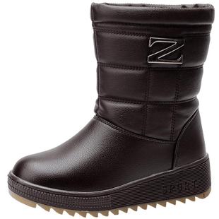 冬季中老年人棉鞋防水防滑雪地靴女皮面短筒加厚加绒保暖东北靴子