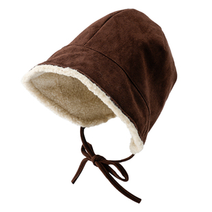 TUshu/复古钟形显脸小～秋冬麂皮绒渔夫帽子女保暖护耳盆帽水桶帽
