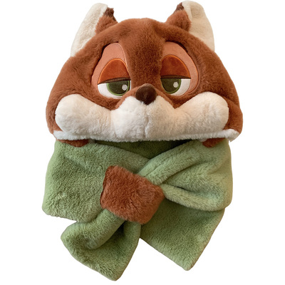 迪士尼正版尼克狐狸毛绒帽子围巾