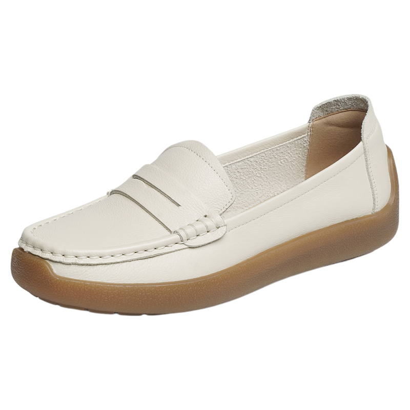 红蜻蜓皮鞋女妈妈鞋2025秋季新款女鞋平底单鞋真皮软底中老年鞋子