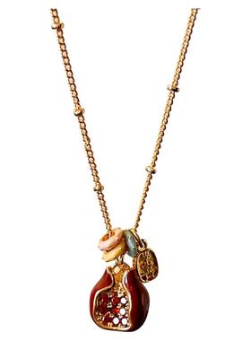 酒红色石榴石串珠平安牌吊坠项链