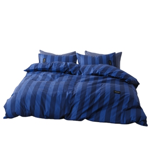 YAKEHOME【冰蓝峡湾】北欧克莱因蓝色简约条纹全棉四件套纯棉床单