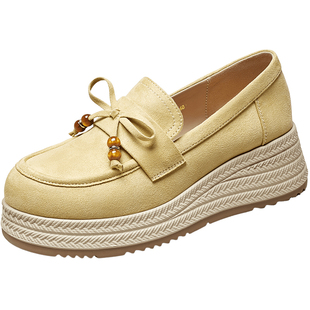 意尔康一脚蹬乐福鞋女2026春季新款小众复古厚底渔夫鞋单鞋小皮鞋