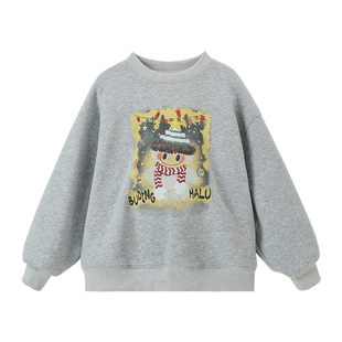 布丁哈鲁冬装女童童装加绒上衣2026秋冬季新款儿童卡通印花卫衣