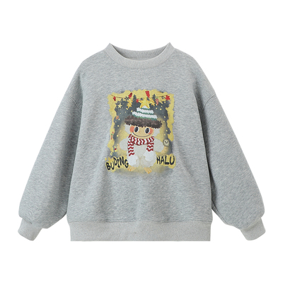 布丁哈鲁冬装女童童装加绒上衣2025秋冬季新款儿童卡通印花卫衣