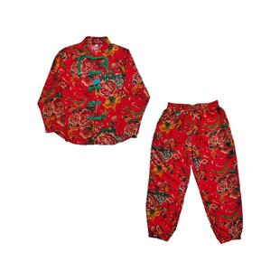 春秋季新款东北大花中式国风中老年大码上衣裤子套装女士打鼓衣服