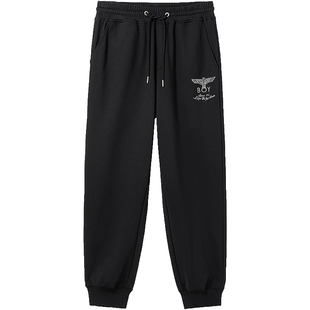 BOYLONDON男女同款长裤经典老鹰潮牌休闲黑色束脚裤N15803