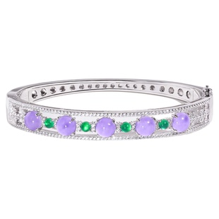 VISING天然水沫玉绿玉髓紫罗兰手镯银镯子垫紫色设计