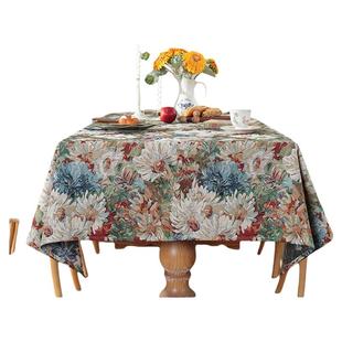 美式复古浪漫餐桌布艺茶几布长方形提花桌布田园风油画多功能盖布