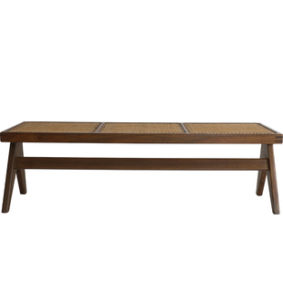 叕木 |昌迪加尔餐桌长条凳餐椅实木藤编换鞋凳床尾凳卧室中古家具