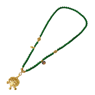 八宝罗盘黄金吊坠挂绳项链祖母绿玉髓翡翠玉石配饰珠链新中式