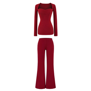 YoungGirlDay卡戴珊性感抹胸上衣长袖披肩喇叭显腿长休闲长裤套装