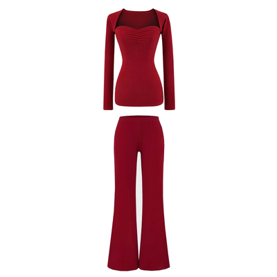 抹胸上衣长袖披肩休闲长裤套装