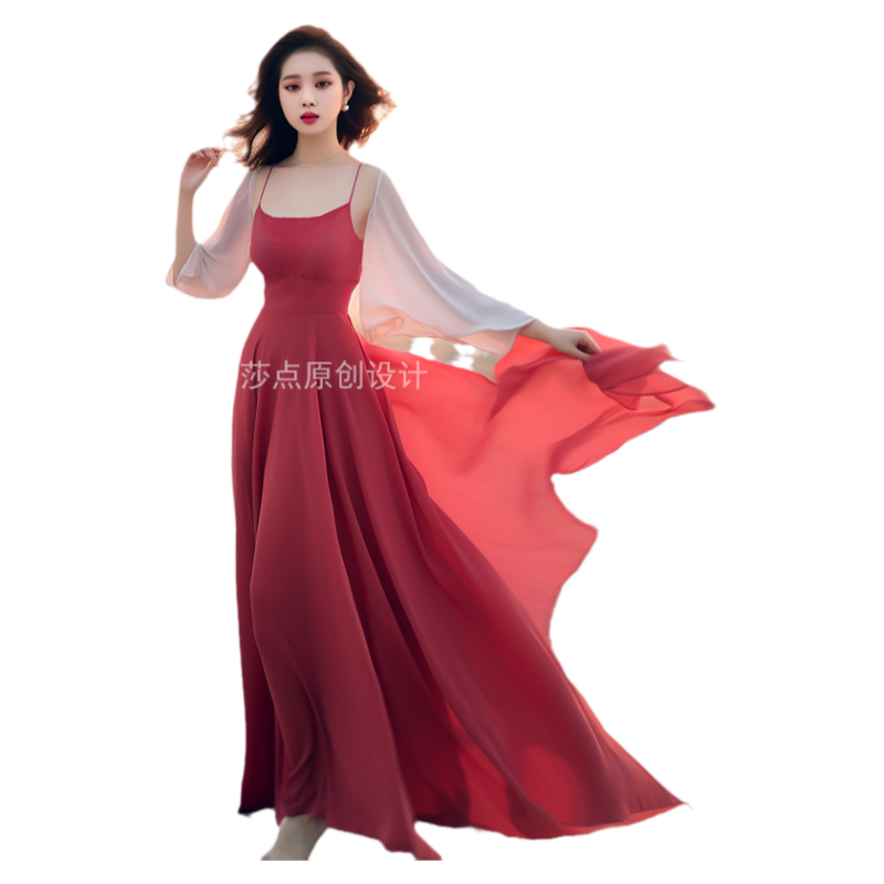 莎点度假长裙红色连衣裙