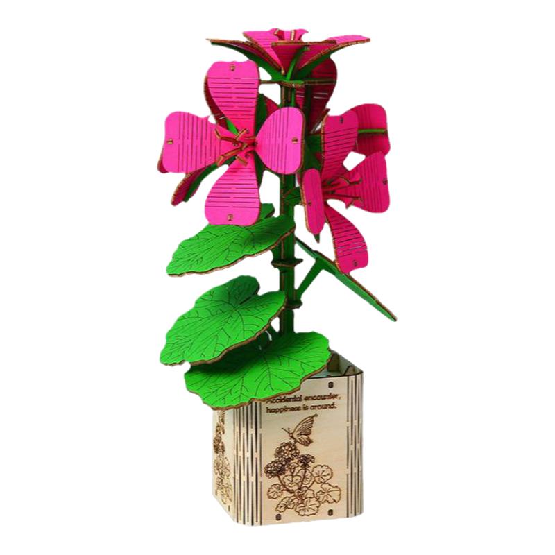 木制花朵盆栽拼图3D模型立即积木