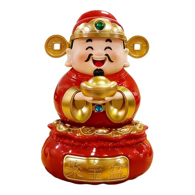 财神爷摆件自动点头摇摆电池太阳能车载桌面五路财神2026新款爷
