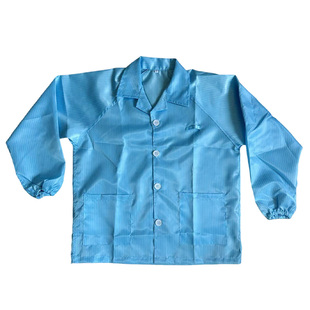 静电衣翻领无尘衣服纽扣分体工作服上衣短款网格女条纹防尘服套装
