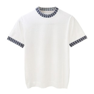 欧洲站轻奢男士短袖t恤2025新款 潮流拼接螺纹内搭上衣针织短袖男