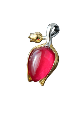 郁金香手工红刚玉时尚风吊坠泰银