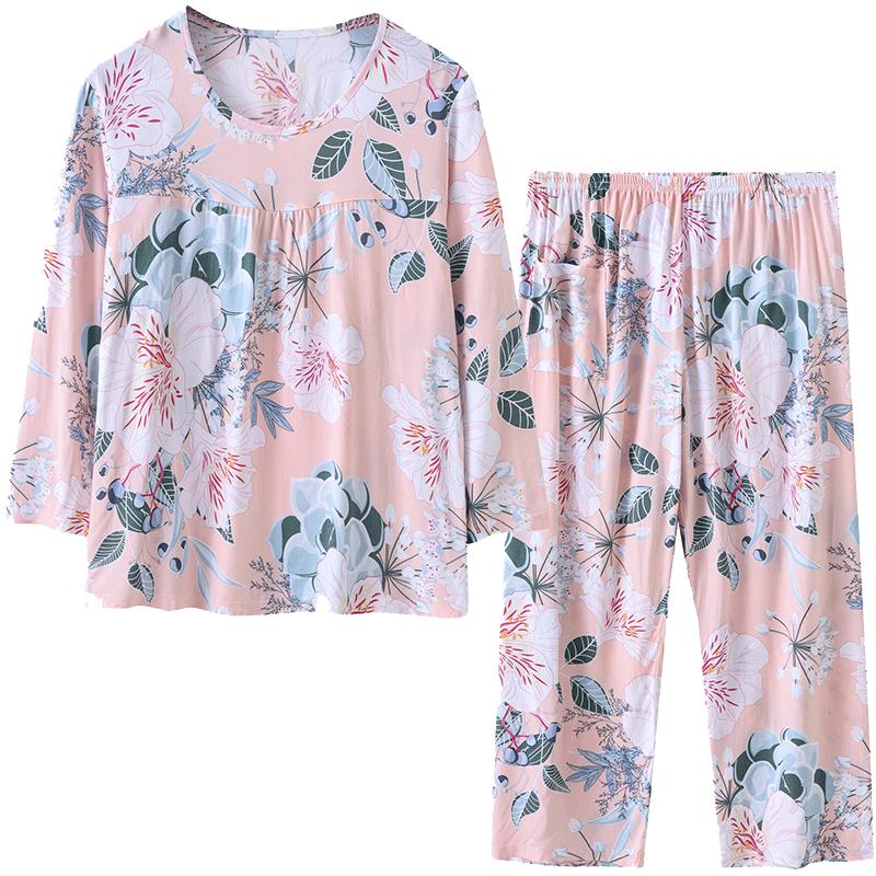 中老年棉绸睡衣女装可外穿女款2025新款夏季长袖大码妈妈绵绸套装