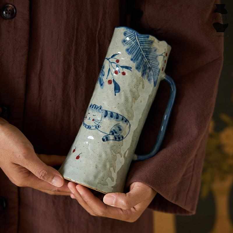 景德镇手绘釉下彩陶瓷花瓶中式客厅电视柜装饰品水养鲜花花器摆件