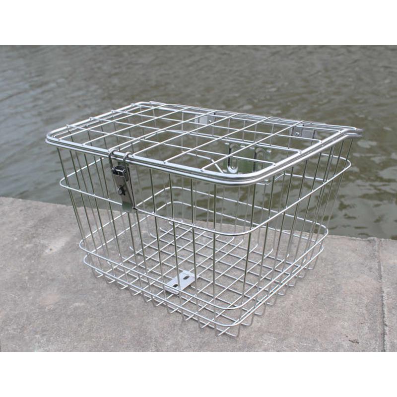 正宗不锈钢自行车电动车篮带盖加粗车筐中小号折叠车篓单车菜篮子