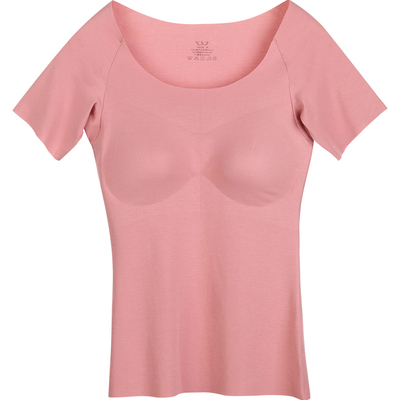 莫代尔带胸垫无痕夏女士短袖T恤