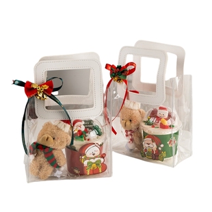 2026圣诞节透明手提波波杯蛋糕装饰圣诞老人雪人礼盒袋子派对摆件