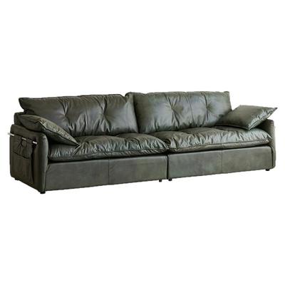 复古风全真皮直排四人位落地沙发