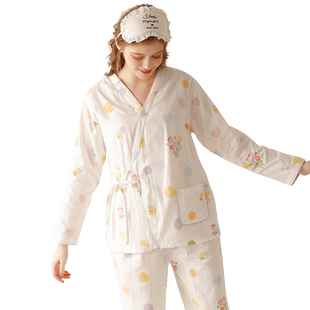 家时光月子服春秋纯棉产后7月份8哺乳睡衣孕妇和服产妇待产服家居