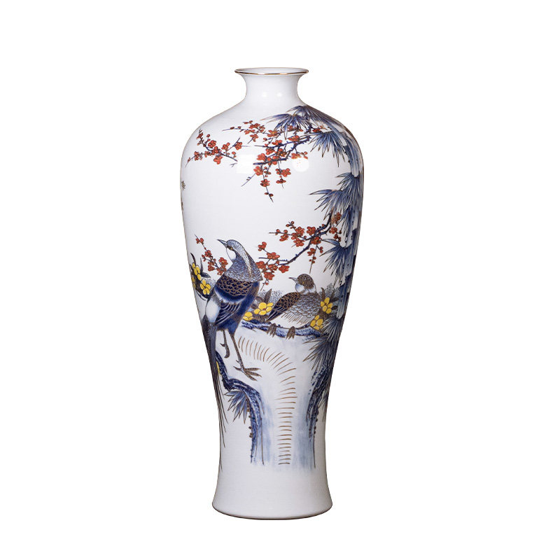 石钦名大师手绘描金落地梅瓶