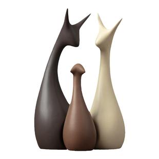 一家三口创意摆件艺术陶瓷高级感小众客厅书柜氛围感新年桌面装饰