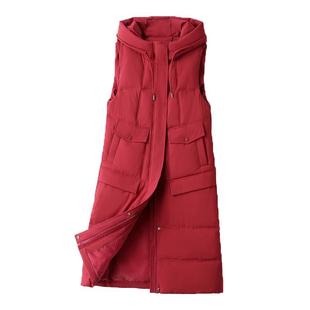 长款过膝2025新款女士羽绒棉马甲背心外套连帽秋冬天保暖洋气坎肩