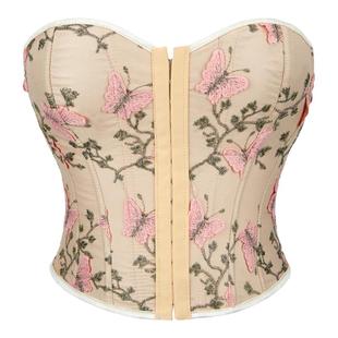 欧美蝴蝶无肩带聚拢抹胸托胸背心束身衣束腰外穿绑带马甲塑身上衣