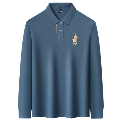 保罗长袖红色全棉polo衫